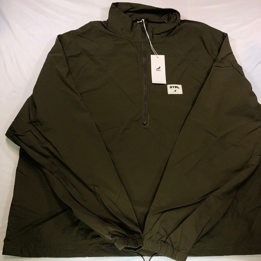 Staple Pigeon Mens Olive Green Quarter Zip Windbreaker Jacket Size L 16081 NEW